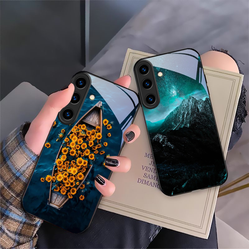 Phone Cases Orange - Czarne szklane etui na telefon z